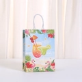 Vertical paper gift bag with tropical summer flamingo and hibiscus flower patterns - Kraft Paper / Flamingo and Cocktail (494-3) / 21x15x8cm