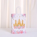 Detailed close-up of pink gift bag with golden glitter castle and floral patterns - Castle Pattern (492-5)