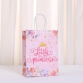 Pink floral Little Princess gift paper bag with gold crown and white rope handles - Crown Little Princess Style (492-2)