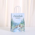 Forest adventure themed paper gift bag with white twist handles and watercolor landscape - Stream And Tent Style (491-5) / 21H*15L*8W