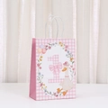 Sacchetto regalo in carta kraft a quadretti rosa con papera e numero uno per compleanno - Anatra dei Cartoni Animati con Sciarpa (526-4)