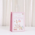 Sacchetto regalo rosa a quadretti con simpatica papera e grafica HAPPY Birthday - Oca con Cappello di Compleanno (526-5)