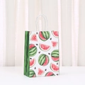 Detailed view of a watermelon pattern paper gift bag with white twisted rope handles - Dense Watermelon Pattern Style (523-4)