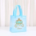 Blue Prince carriage kraft gift bag with gold glitter and floral details for parties - Blue Glitter Carriage (9032-6)
