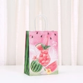Eco-friendly watermelon print paper gift bag with white handles for summer shopping - Pink Tropical Floral Watermelon Style (523-5)