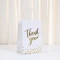 Detail of white paper gift bag with gold foil Thank You text and polka dots - 21x15x8cm / White
