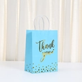 Light blue paper gift bag with gold foil Thank You text and twisted white handles - 21x15x8cm / Blue