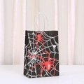 Detail of Halloween paper gift bag with spider web print and red spider pattern - Black Spider Web with Red Spider Style (525-2)