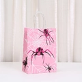 Pink party gift bag with black spider and web patterns and white twisted rope handles - Pink Base Black Spider Style (525-4)