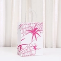 White paper gift bag with pink spider and web print for Halloween parties - White Base Peach Pink Spider Style (525-5)