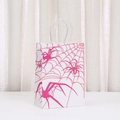 White shopping bag with large pink spider and web print and twisted rope handles - White Pink Spider Style (525-6)