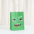 Green Halloween monster paper gift bag with handle and cartoon Frankenstein print - Green Monster Style (529-4) / 21cmx15cmx8cm / Green