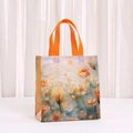 Bolsa de regalo de tela no tejida con pintura floral y asas naranjas grandes - Estilo de Pintura al Óleo Rosa Naranja (5037-4) / 23x22x11cm