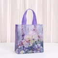 Bolsa de compras de tela no tejida con estampado de flores moradas y gran capacidad - Estilo de Pintura al Óleo Floral Púrpura (5037-3) / 23x22x11cm