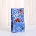 Blue Halloween gift bag with spider and web print on kraft paper for party favors - Blue Background Red Spider (845-4)
