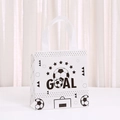 Detail of non-woven soccer gift bag with black GOAL print and gusseted side for extra space - Stars Soccer Style (9040-4)