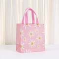 Pink non-woven gift bag with white daisy prints and matching fabric handles for shopping - 23*22*10 / Pink