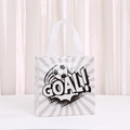 White non-woven shopping bag featuring a dynamic black and white GOAL! football print - Comic Soccer Style (9040-1)