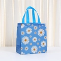 Borsa shopping blu con stampa a margherite per confezioni regalo e feste di compleanno - 23x22x11cm / Blu (4023-4)