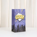 Blue polka dot paper shopping bag with yellow COOL pop art design and city skyline silhouette - Blue COOL Style (847-5) / 24x13x8cm