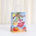 Detail of Christmas paper gift bag with tropical flamingo print and white rope handle - Flamingo Beach Style (533-4) / 21x15x8cm