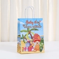 Tropical Santa gift bag with blue gnome beach party design and white rope handles - Christmas Gnome Style (533-6) / 21x15x8cm