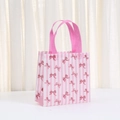 Pink and white striped non-woven gift bag with sweet bow print and pink handles - Pink White Striped Bow Style (9038-3)