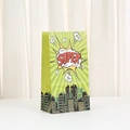 Grüne Kraftpapiertüte mit Comic-Aufdruck und Stadtsilhouette für Geschenke - Grün SUPER Stil (847-3) / 24x13x8cm