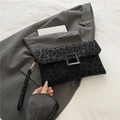 Chic black leopard print underarm bag with a stylish square buckle and wristlet strap - Black