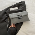 Grey leopard print faux suede underarm bag with black square buckle and wristlet - Gray