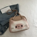Borsa a tracolla a gatto in ecopelle beige con ricamo in peluche rosa pastello - Marrone Chiaro