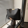 Minimalist black solid color shoulder bag for women with elegant gold metal accent - Black