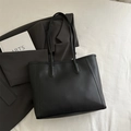 Classic black PU leather tote bag with long handles for office and daily use - No Pendant / Black