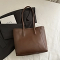 Minimalist deep brown large tote bag in matte leather finish for commuting - No Pendant / Brown