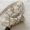 Fashionable gold sequin underarm bag for women with elegant silver chain strap - Gold