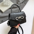 Sac à main chic noir à texture crocodile avec fermoir papillon scintillant en strass - Noir