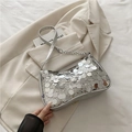 Chic silver sequin underarm shoulder bag with chain strap detail - Silver