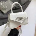 Petit sac blanc à motif crocodile avec boucle papillon ornée de strass brillants - Blanc