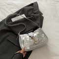 Borsa baguette di lusso francese con paillettes argento e tracolla a catena elegante - Argento