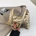 Chic mini gold sequin handbag for women with matching faux leather shoulder strap - Gold