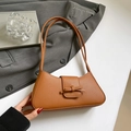 Bolso baguette marrón con lazo de cuero y textura de grano fino - Marrón