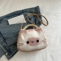 Pink and white gradient plush cat handbag with embroidery and shoulder strap - Khaki No Pendant