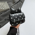 Mini black crossbody bag with white polka dots and oversized bow detail for women - Black