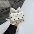 Chic white crossbody bag with black polka dots and oversized bow detail for women - White