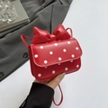 Red crossbody bag with white polka dots and oversized bow for women and girls - Red