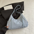 Light blue pleated hobo bag with double front zippers and long tassels on shoulder strap - No Pendant / Blue