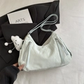 Mint green hobo bag with marble texture, dual silver zippers, and a plush cloud charm - With Pendant / Green
