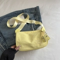 Bright yellow nylon crossbody pillow bag with heart embroidery and fabric strap - No Pendant / Yellow