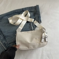 Ivory nylon crossbody bag with CHOU 'D❤N embroidery and adjustable wide fabric strap - No Pendant / Light Khaki
