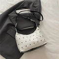 Borsa a tracolla bianca ricamata con cinturini in pelle nera e fibbia argento - Senza Ciondolo / Bianco